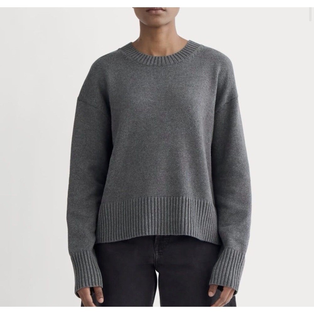 Everlane The Boxy Sweater in Everyday Cotton Grey Organic Knit Size M